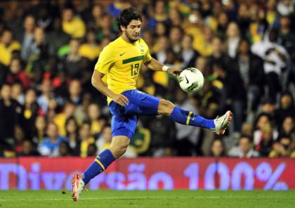 Brazil's striker Alexandre Pato kicks th