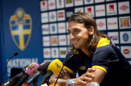 Sweden's captain Zlatan Ibrahimovic spea