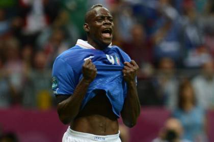 Italian forward Mario Balotelli reacts a