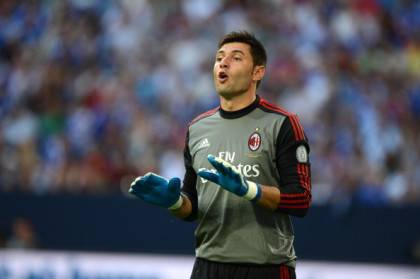 AC Milans goalkeeper Marco Amelia reacts