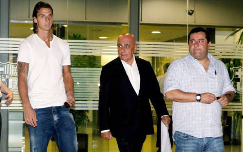 Zlatan Ibrahimovic, Adriano Galliani e Mino Raiola (foto Sky Sport)