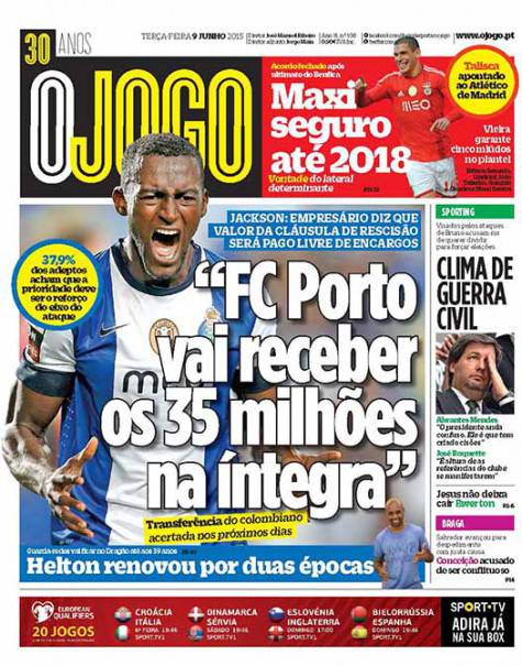 La prima pagina de 'O Jogo'