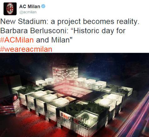 Il tweet del Milan sul nuovo stadio