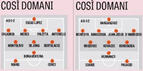 Probabili formazioni Milan-Inter (La Gazzetta dello Sport)