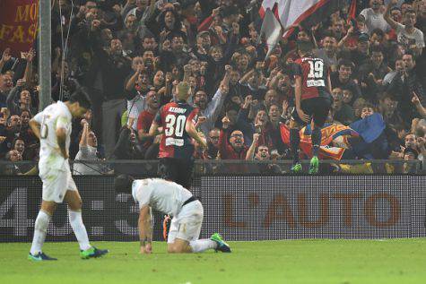 Leonardo Pavoletti esulta contro il Milan (©getty images)