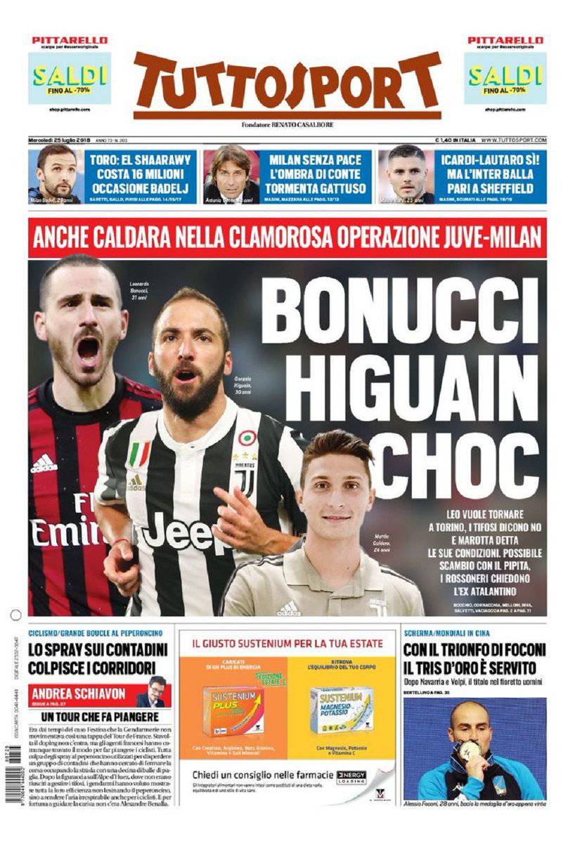 Gazzetta dello Sport, CorSport, Tuttosport: prime pagine ...