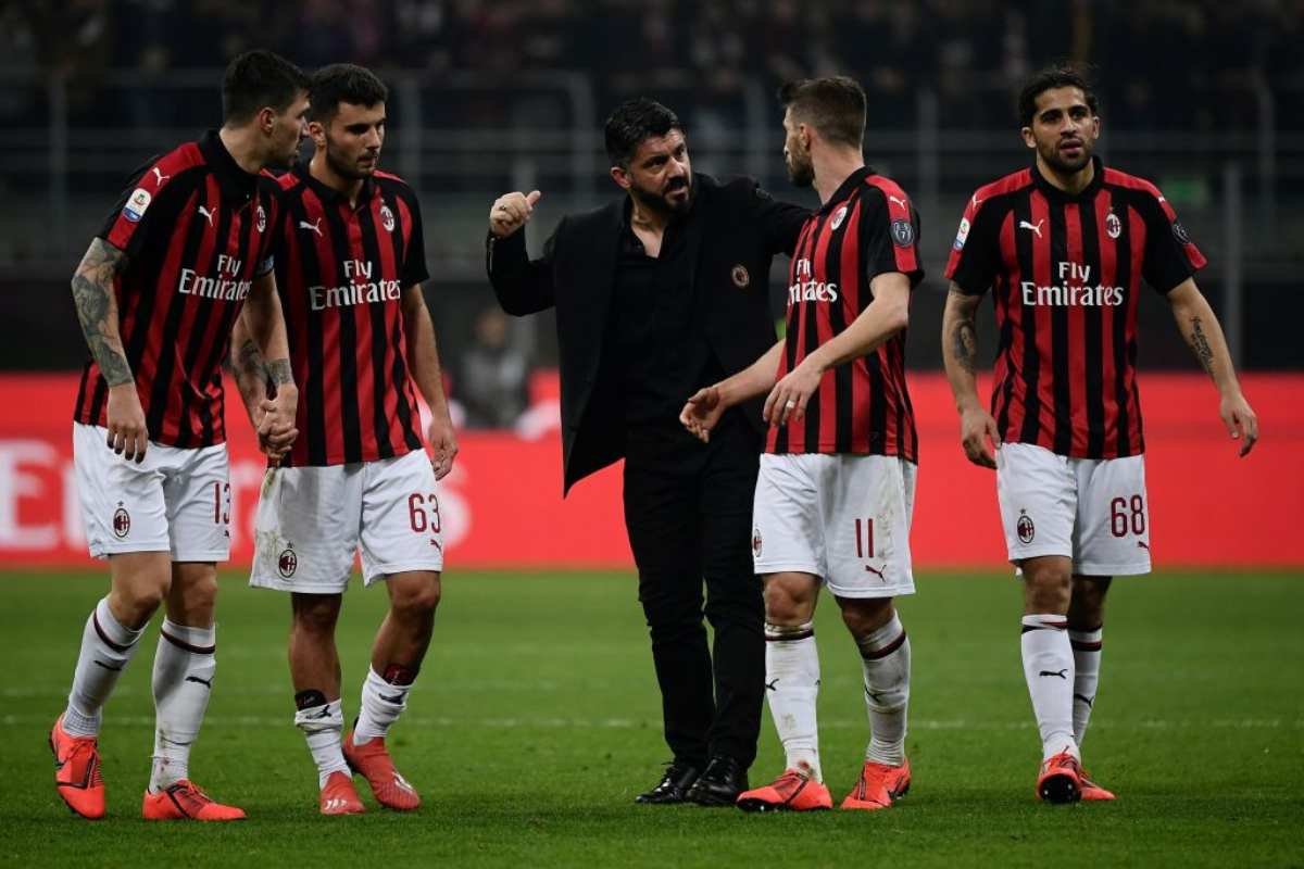 Gattuso e la squadra in Milan-Empoli
