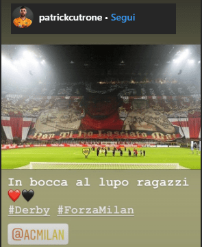 Cutrone su Instagram: "Non ti ho lasciato mai. Forza Milan, in bocca al lupo ragazzi"