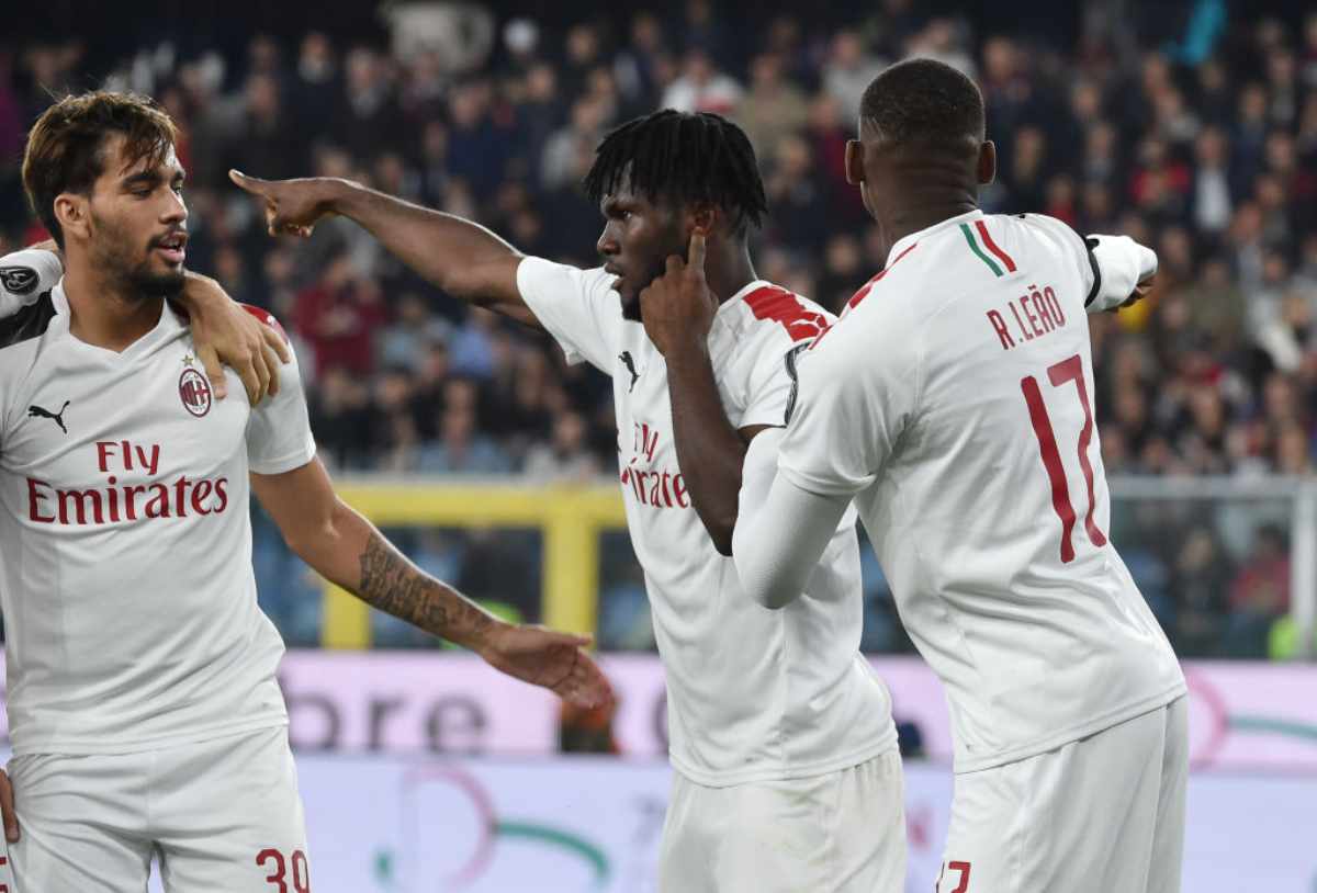 Lucas Paquetà, Franck Kessie e Rafael Leao in Genoa-Milan