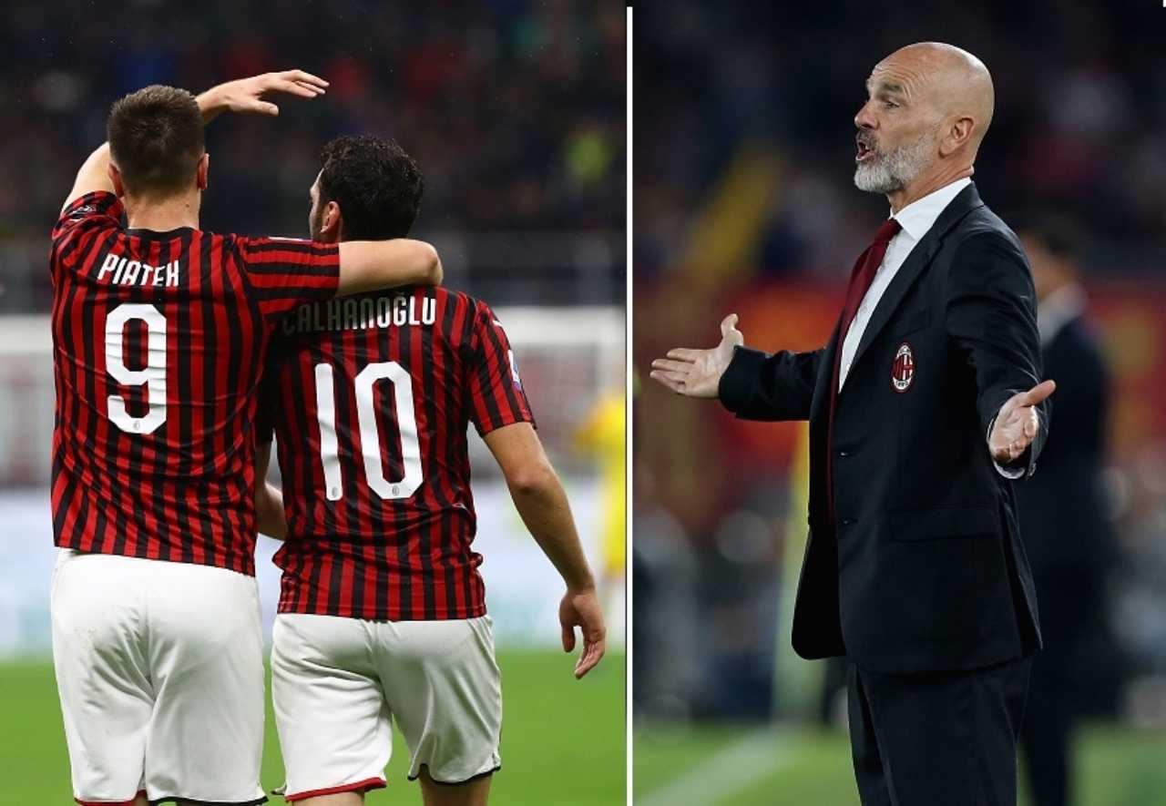 Krzysztof Piatek Hakan Calhanoglu Stefano Pioli