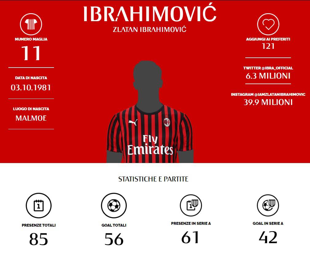 Ibrahimovic scheda sito ufficiale