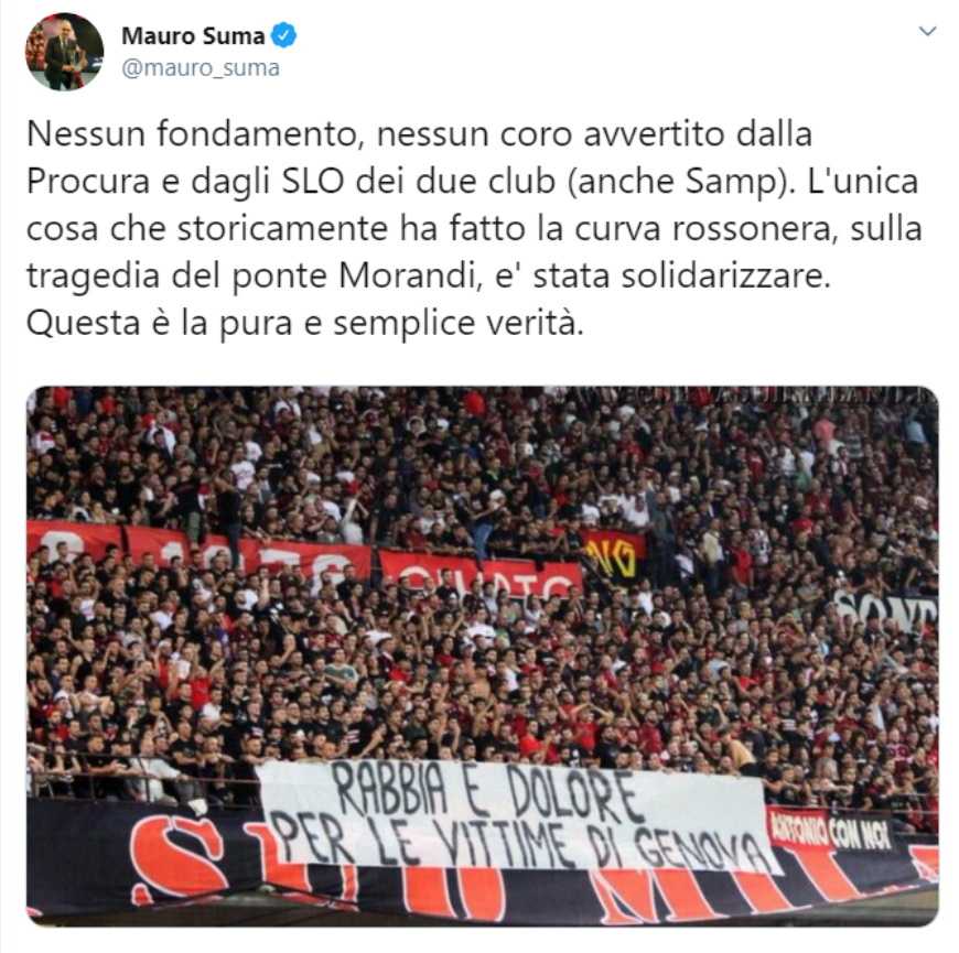 Tifosi Milan cori Ponte Morandi Genova