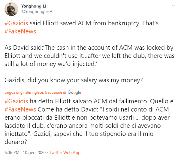 Yonghong Li attacca Elliott Gazidis