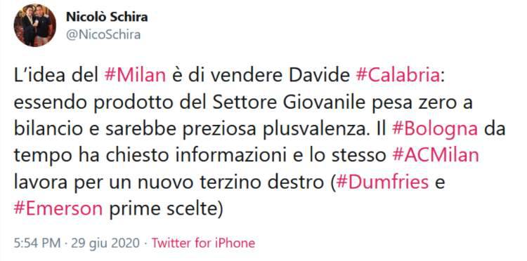 Davide Calabria via dal Milan