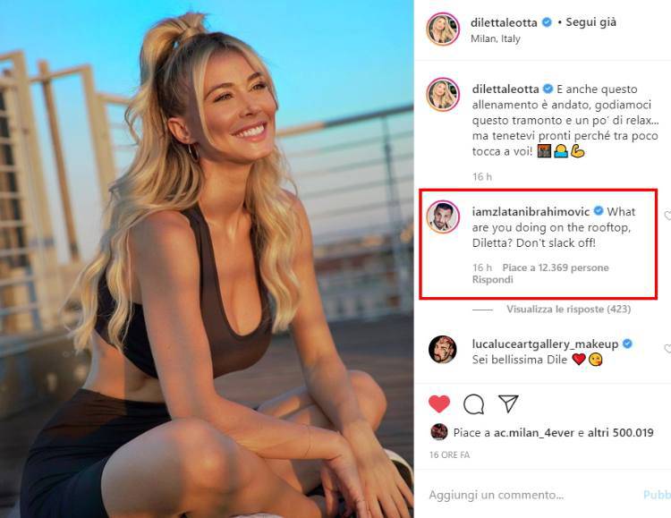 Zlatan Ibrahimovic commenta Diletta Leotta