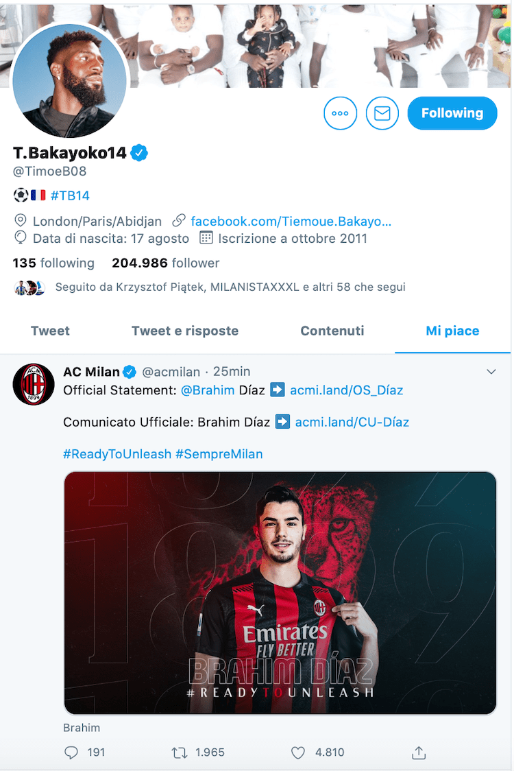 Il like di di Bakayoko