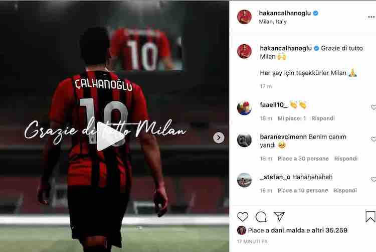 Calhanoglu su Instagram