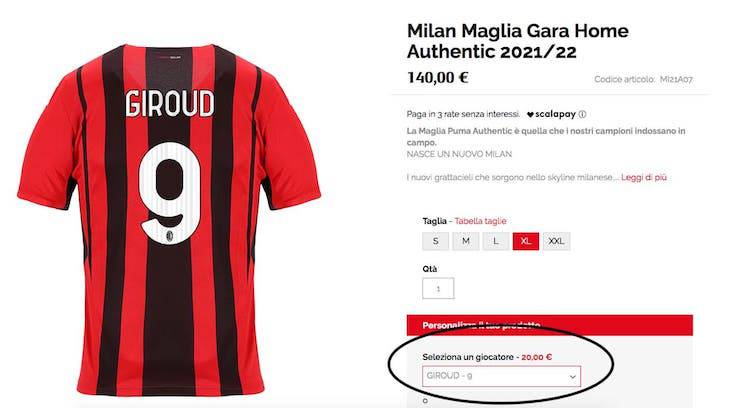 Giroud Numero Maglia (AcMilan.com)