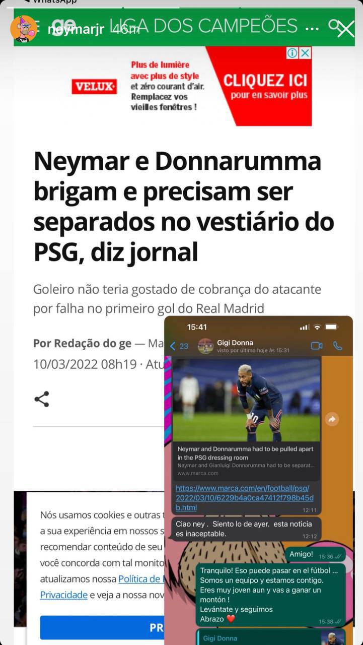 Chat Neymar Donnarumma (Instagram)