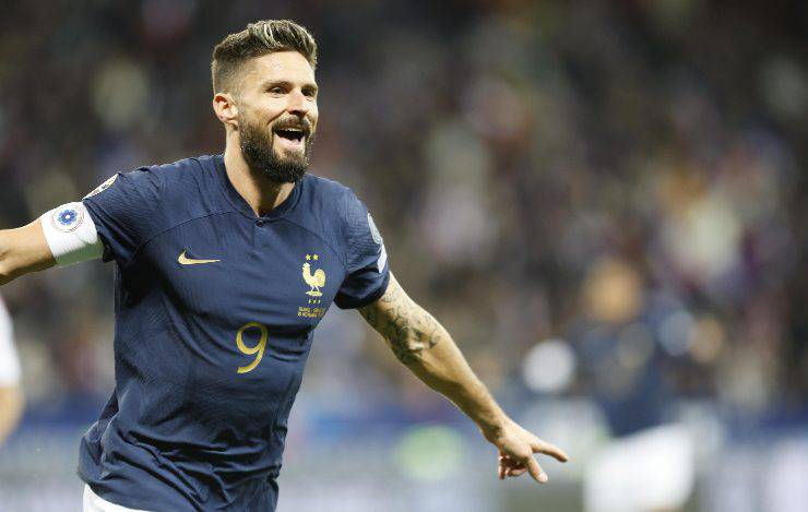 Giroud, gol di rovesciata in Francia-Gibilterra