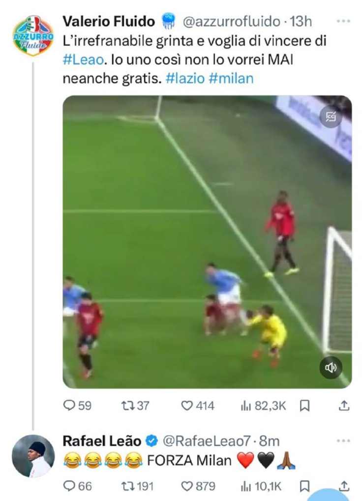 il post a cui risponde Leao