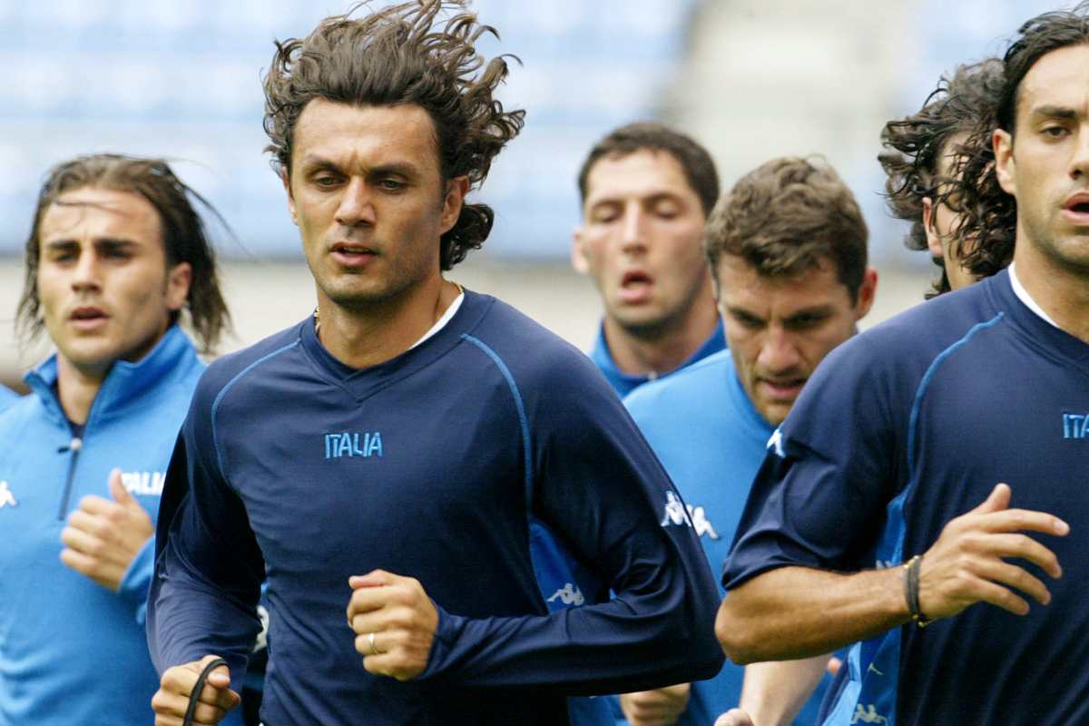 Paolo Maldini e Alessandro Nesta durante un allenamento della nazionale italiana