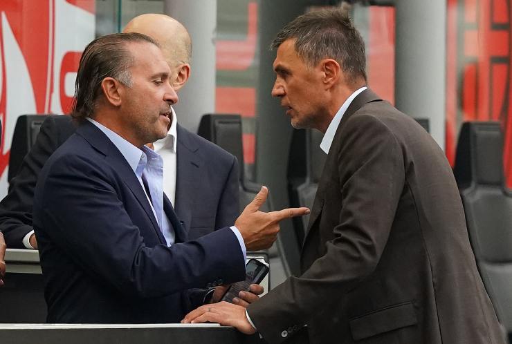 Paolo Maldini parla con Gerry Cardinale a San Siro