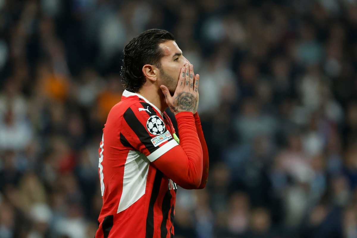 Theo Hernandez terzino del Milan con le mani sulla faccia