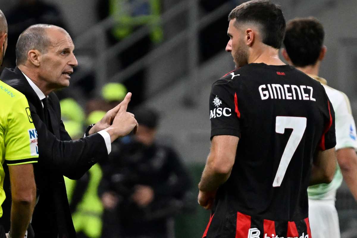 Santiago Gimenez e Massimiliano Allegri in Milan-Pisa