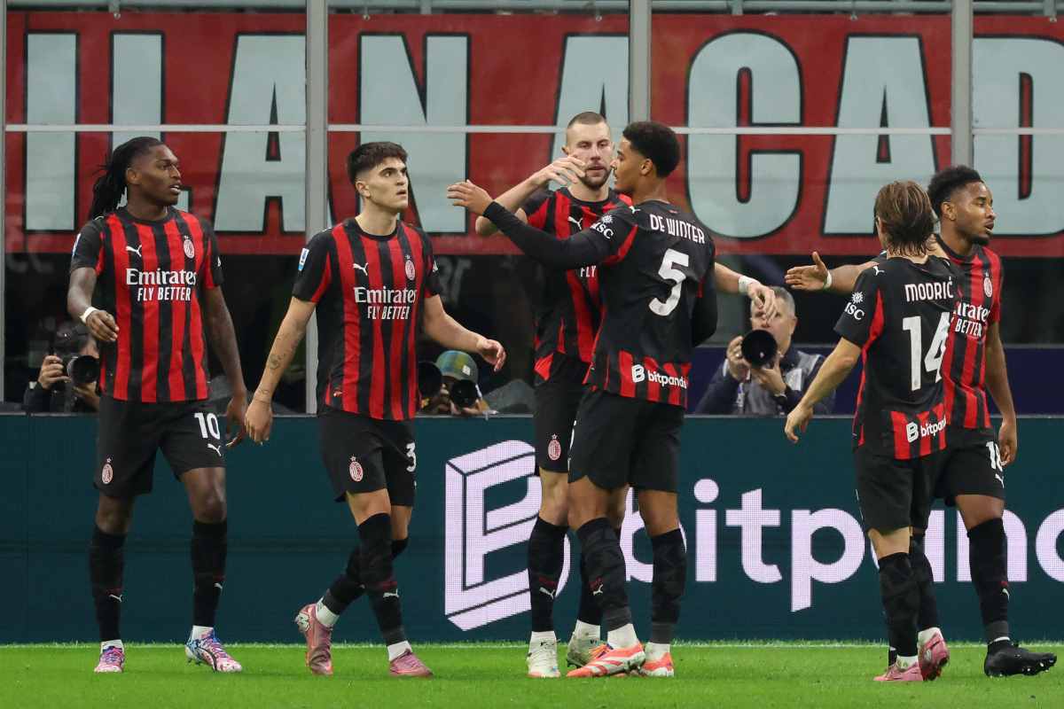 Giocatori del Milan con la maglia home rossonera