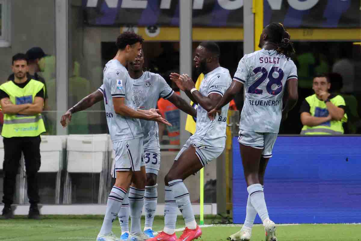 Udinese in festa dopo il gol all'Inter
